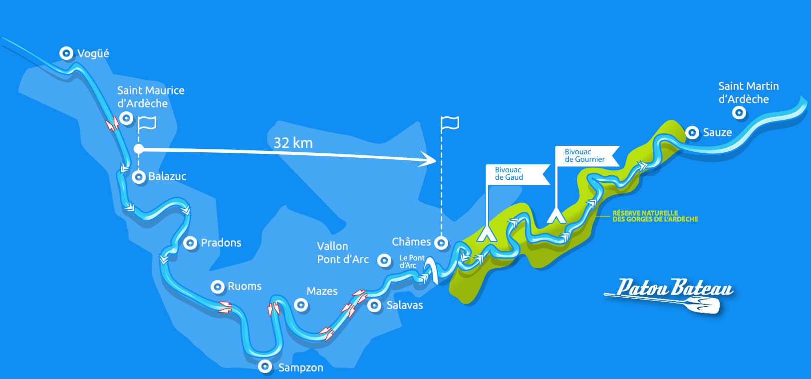 Canoë Gorges de l’Ardèche – Plan Descente 32 km Canoë Gorges de l'Ardèche - Plan Descente 32 km
